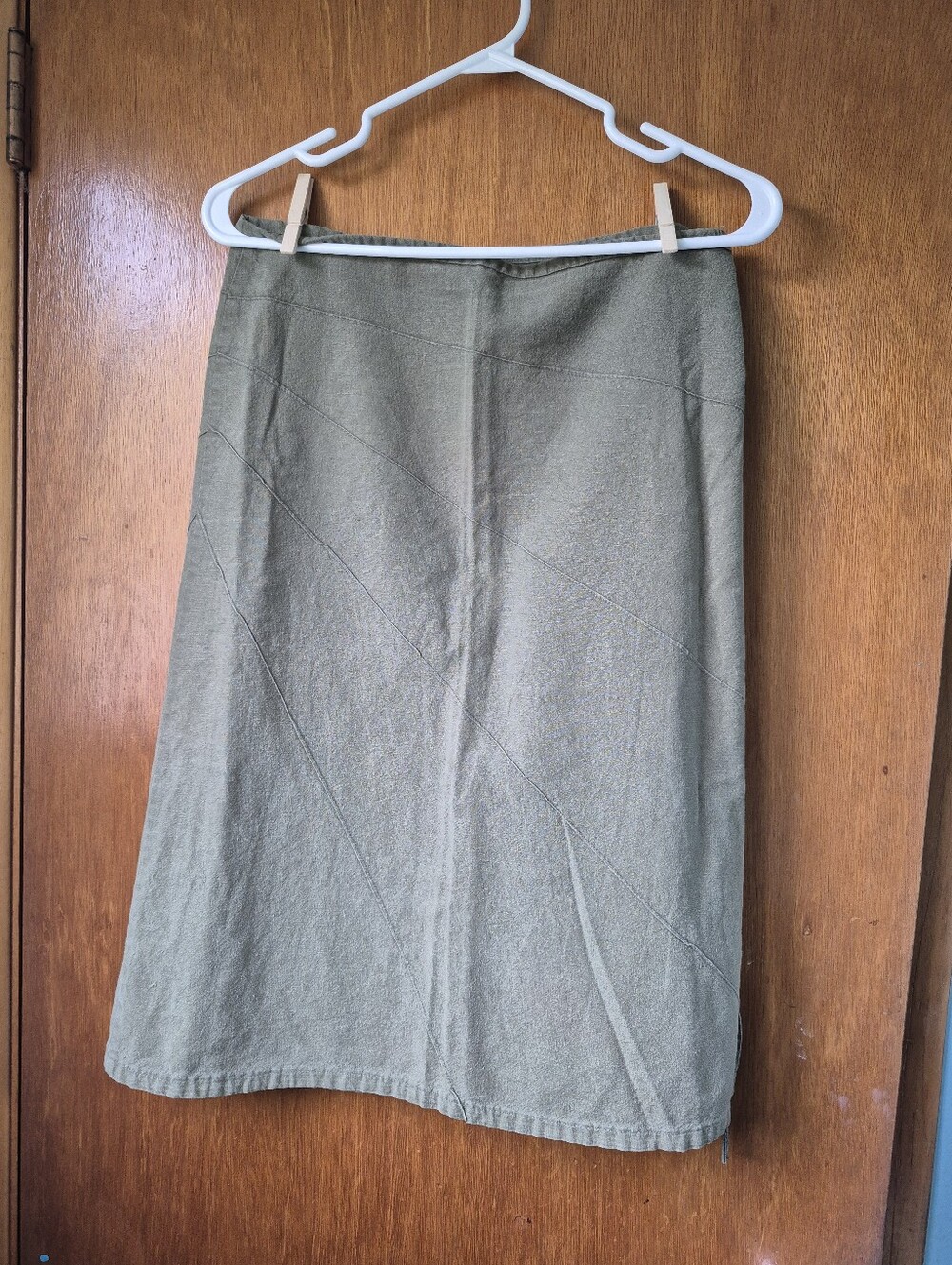Olive Green Hemp Cotton A-Line Wrap Skirt